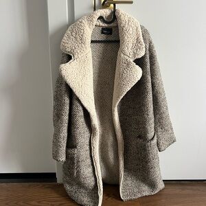 Zara Women's Brown and Cream Teddy Jacket